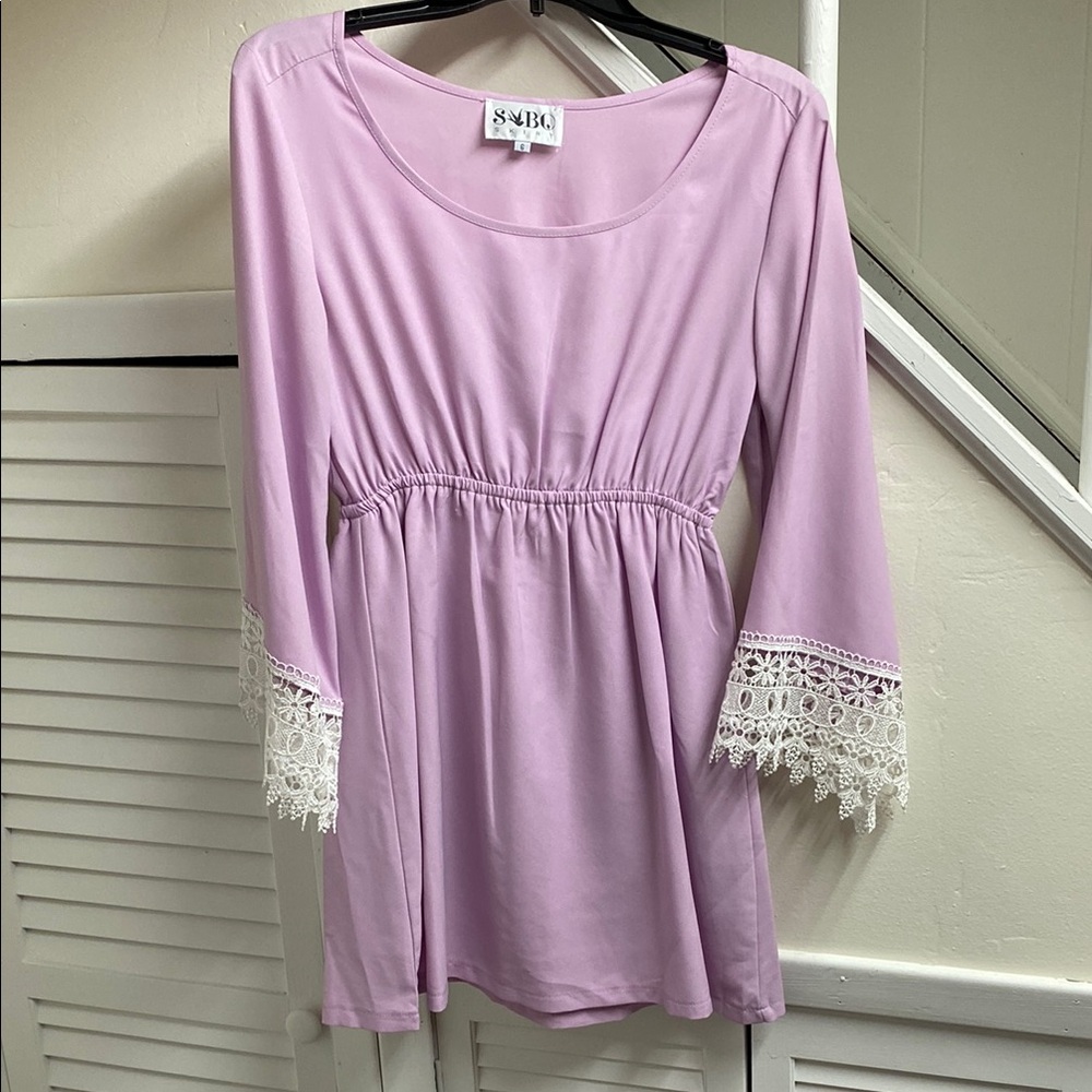 Lavender Dress with Lace Sleeves